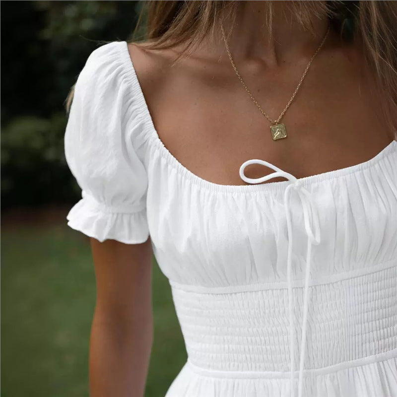 Women's Fresh Elegant Square Collar Youthful Backless Skirts