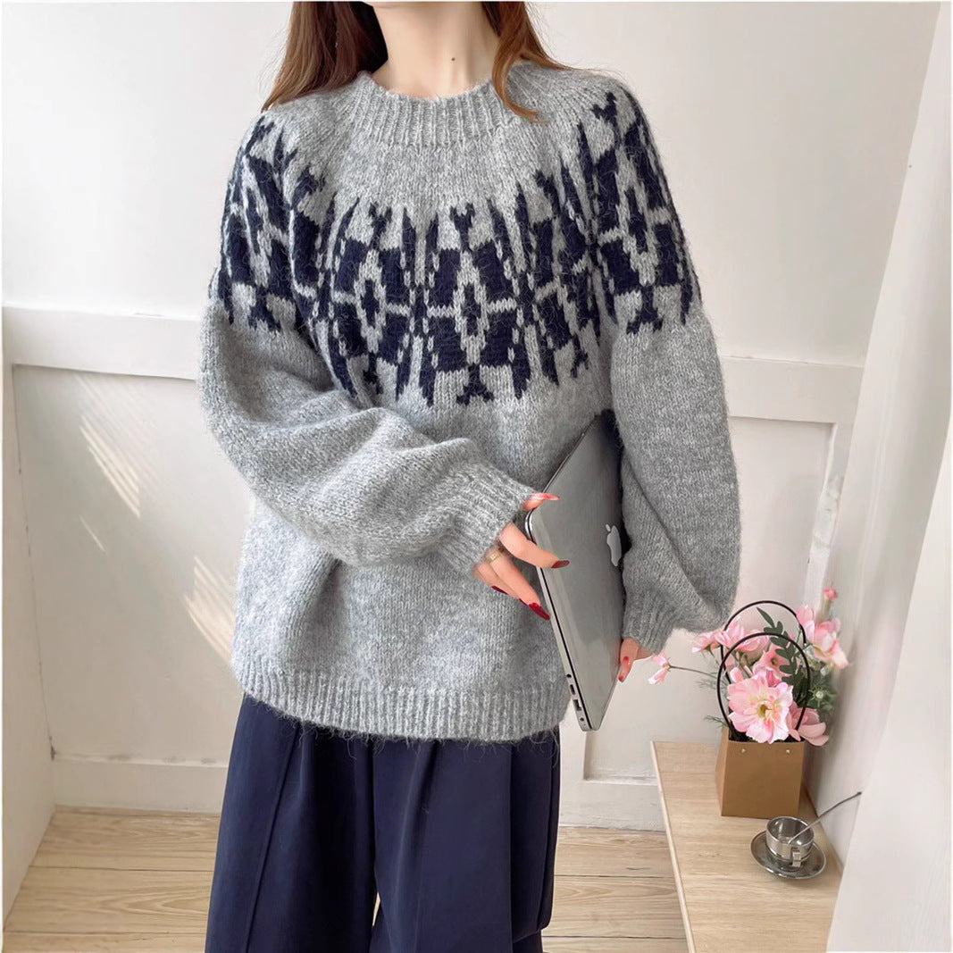 Women's Bodies Crew Neck Pullover Fashionable Loose Knitwear