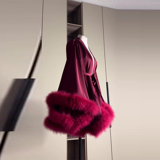 Women's Autumn Red Feather Elegant Light Luxury Tops