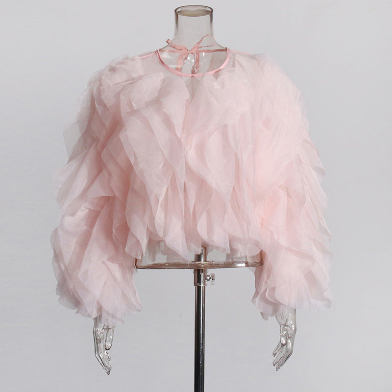Solid Color Spring High-grade Round Neck Blouses