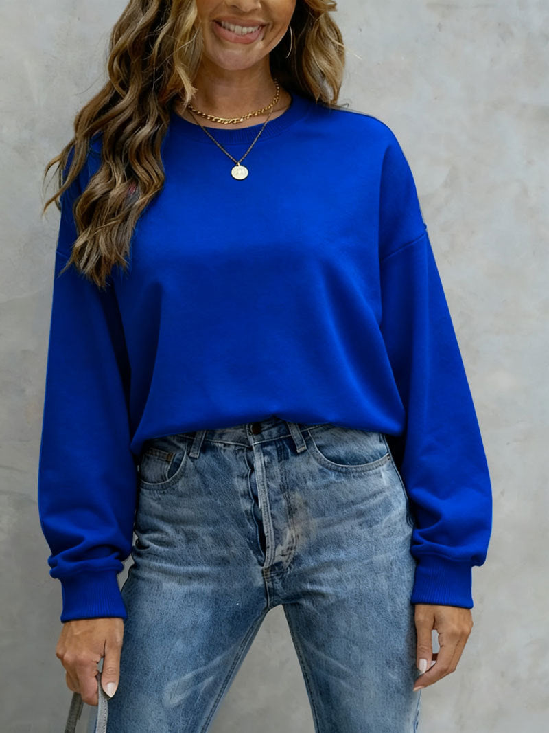 Women's Solid Color Casual Loose Crew Neck Sweaters