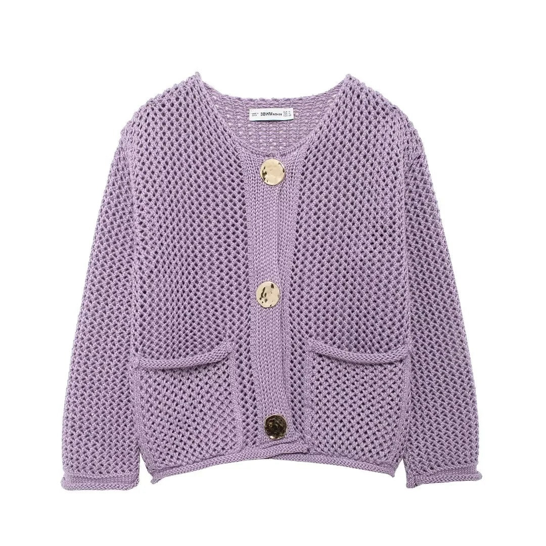Women's Thick Needle Long Sleeve Large Buttons Sweaters