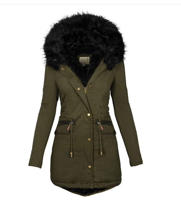 Women's Mid-length Cotton Clothes Loose Parka Fleece-lined Coats