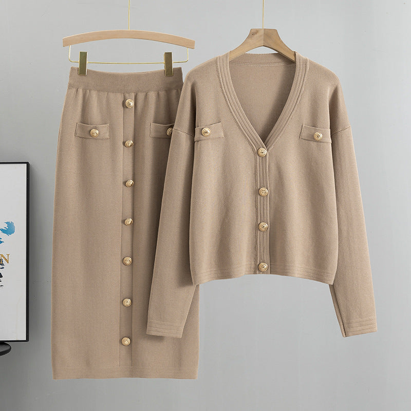 Women's Classic Style Sheath Two-piece Set Knitting Fashion Casual Suit
