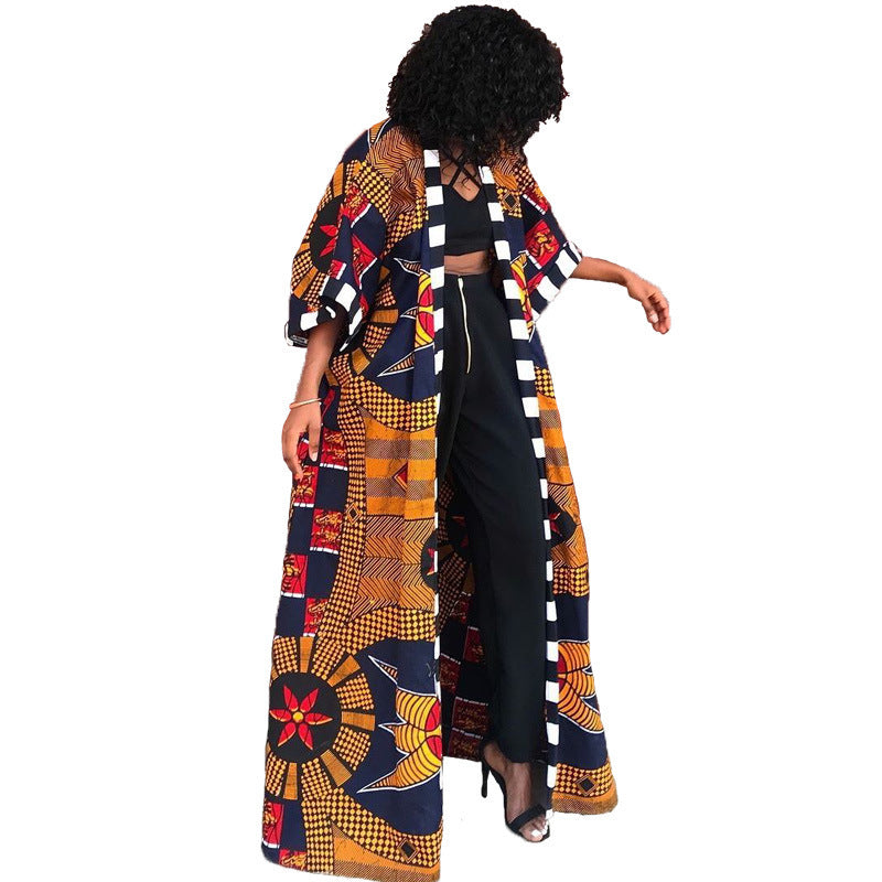 Women's African Ethnic Style Long Printed Kimono Coats