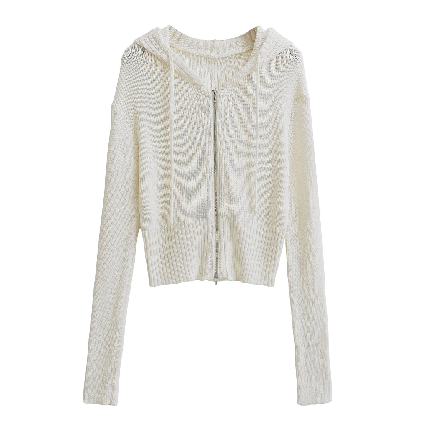 Women's Hooded Zipper Knitted Early Autumn Long Sleeve Knitwear