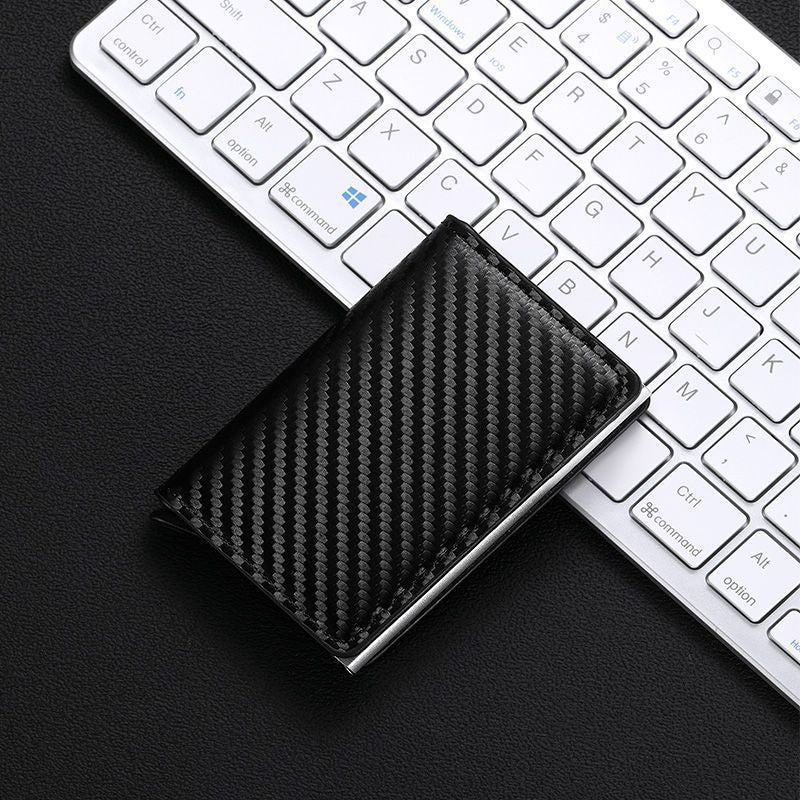 Men's Carbon Fiber Swiping Automatic Pop-up Credit Card Holder