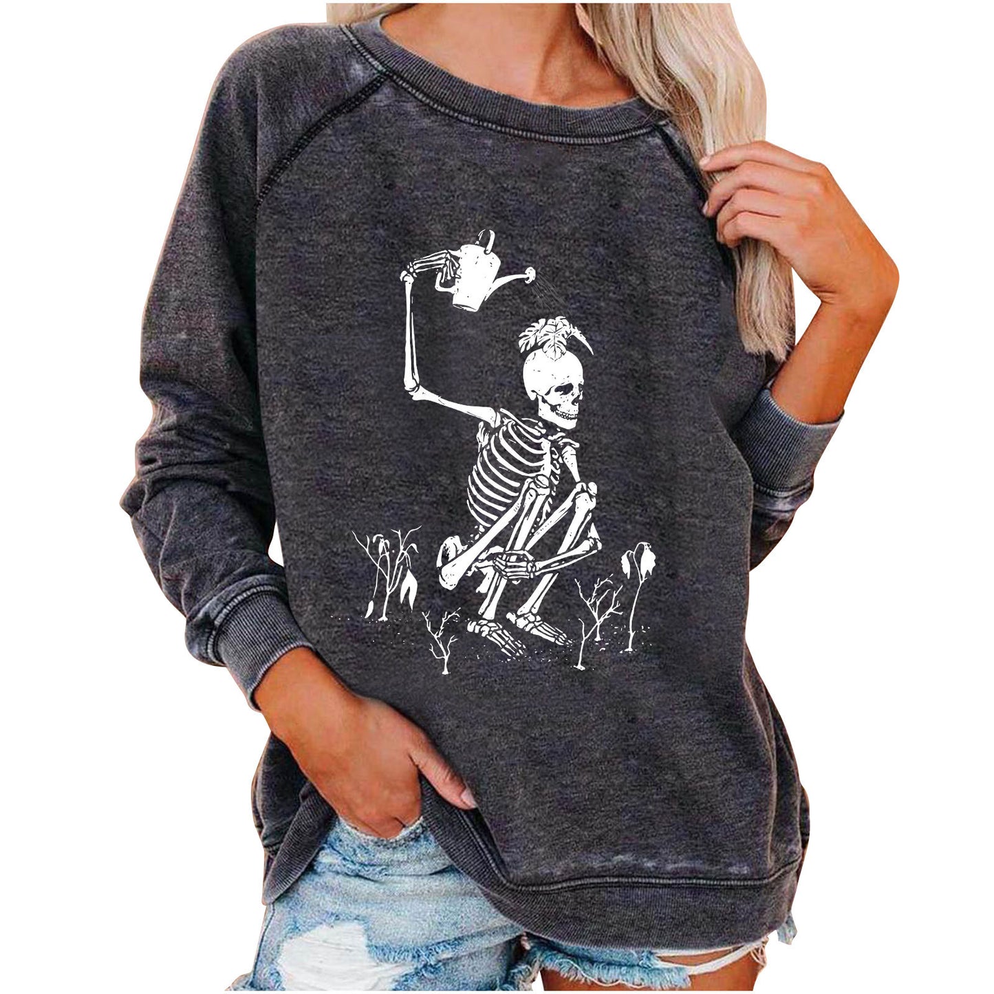 Women's Winter Loose Halloween Skull Funny Printed Women's Sweater, Sweater
