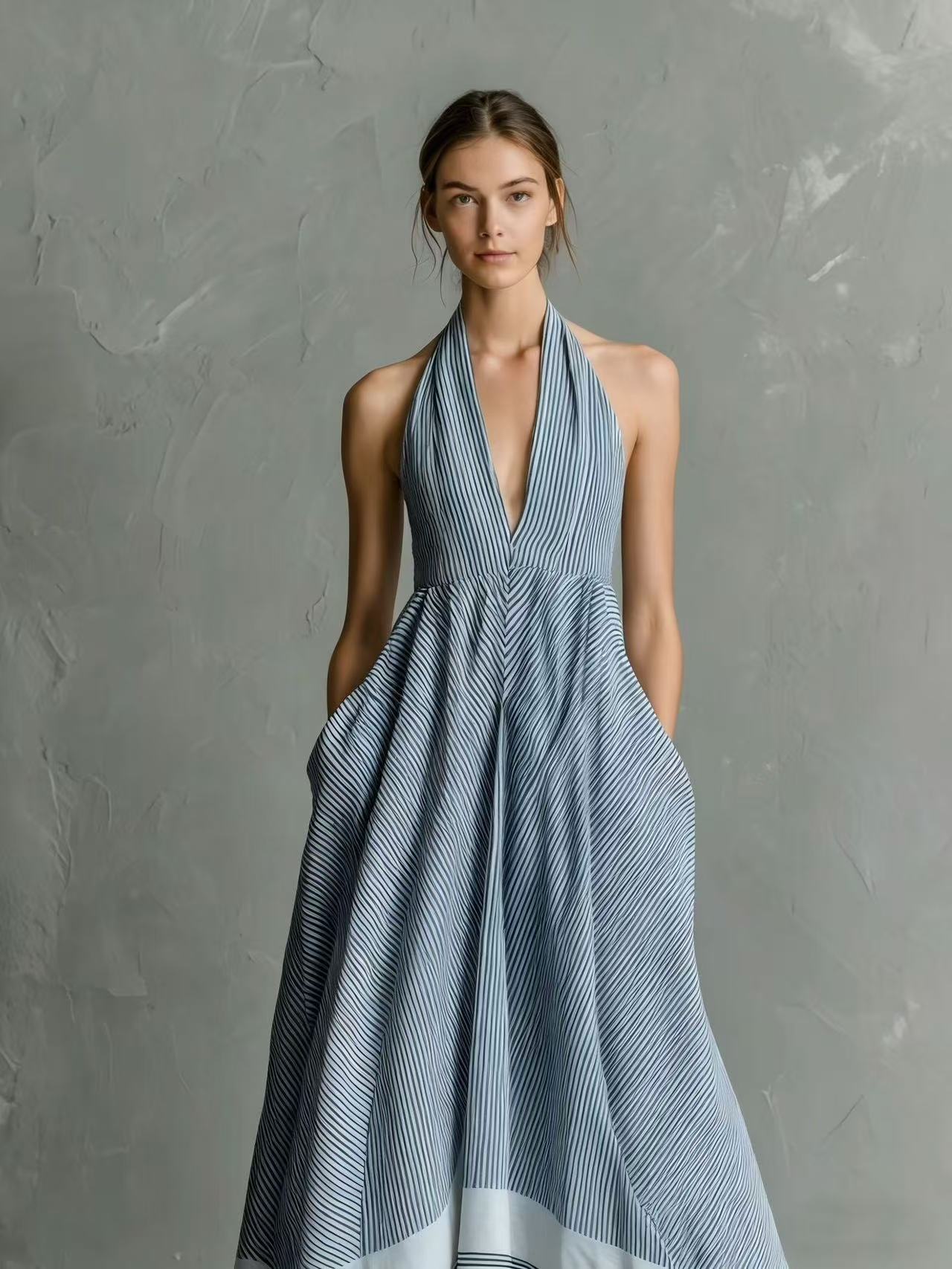 Women's Halter French Style Striped Summer Vacation Large Dress