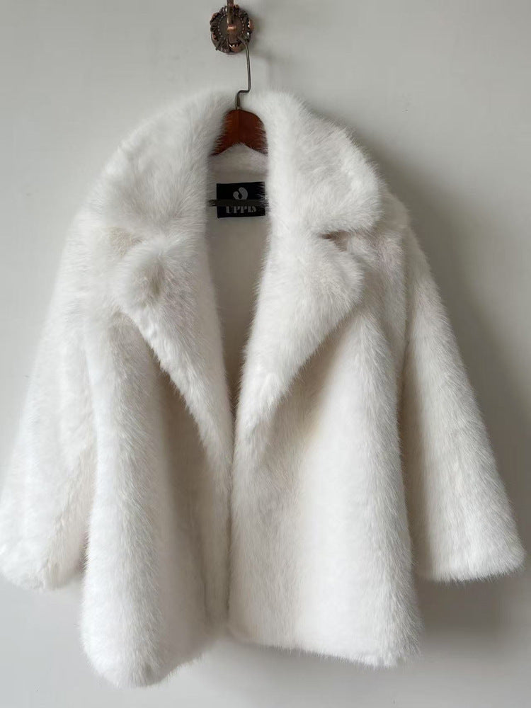 Women's Fur Warm Collar Imitation Overcoat Mid-length Coats