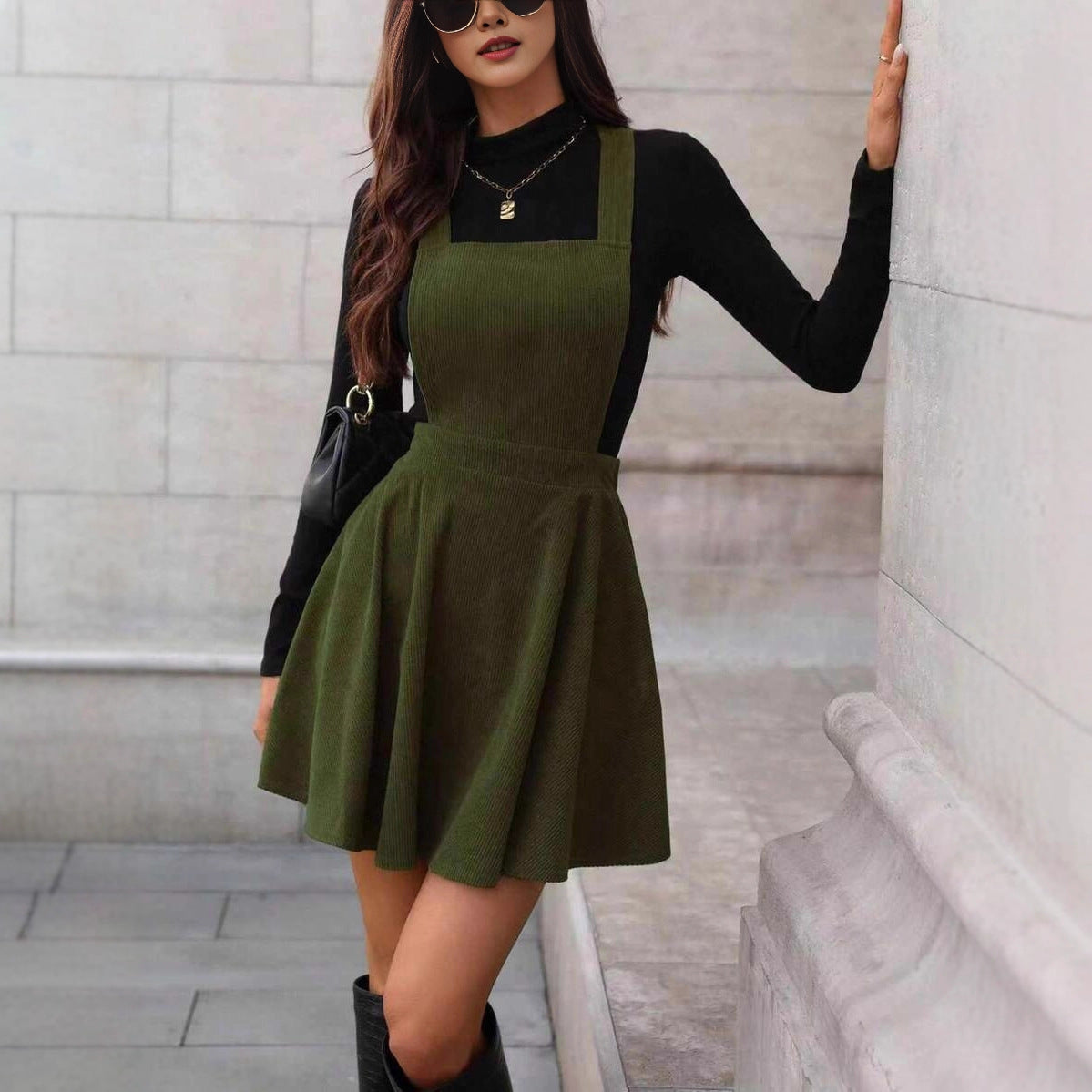 New Retro Style Corduroy Suspender Source Dress