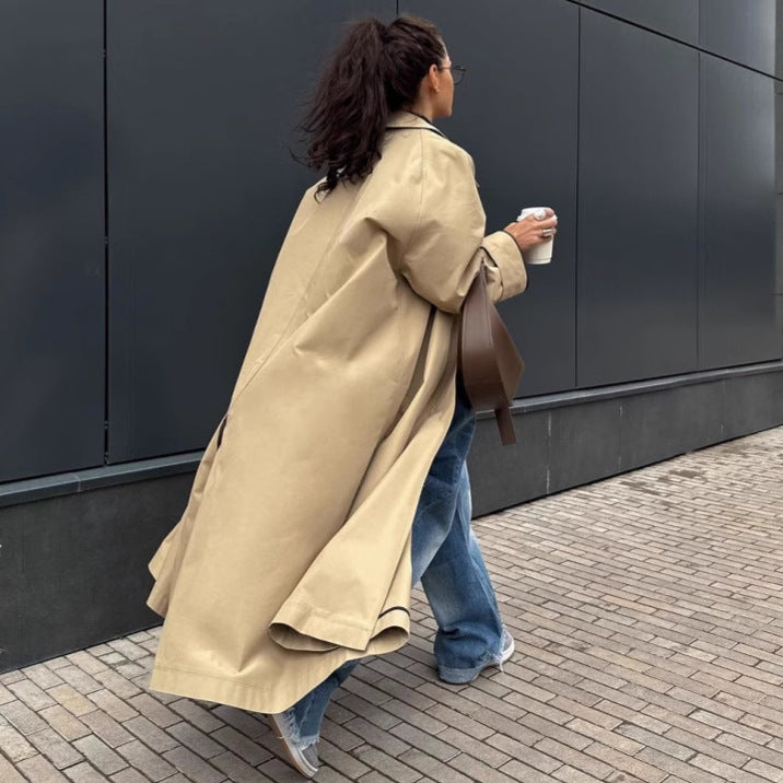 Women's Spring Fall Khaki Trench Mid-length Single-breasted Coats