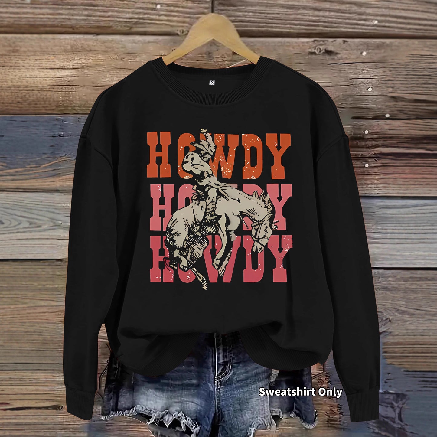Riding Denim Printing Round Neck Fashion Women's Sweater, Sweater