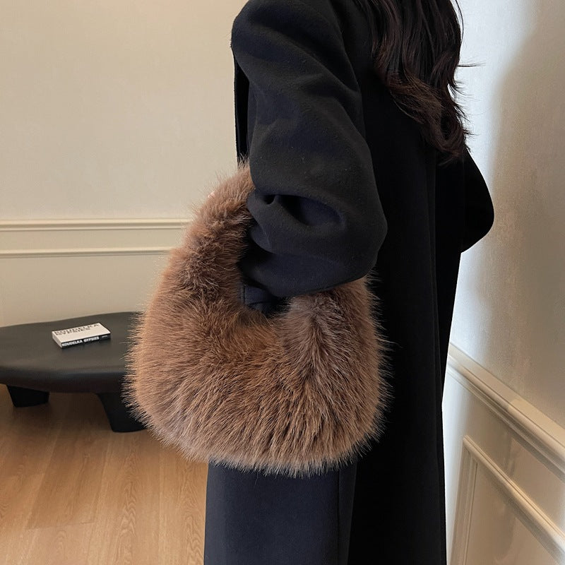 Women's Portable Fur Popular Plush High-grade Minority Bags