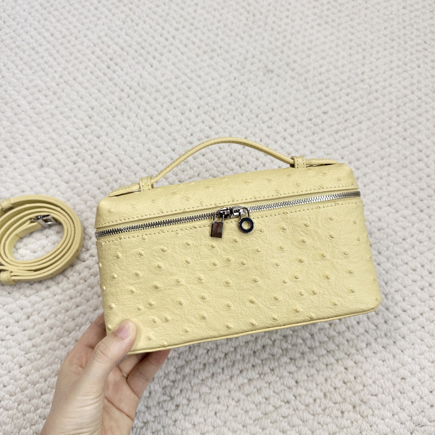 Women's High-grade Genuine Leather Ostrich Grain Lunch Small Square Bags