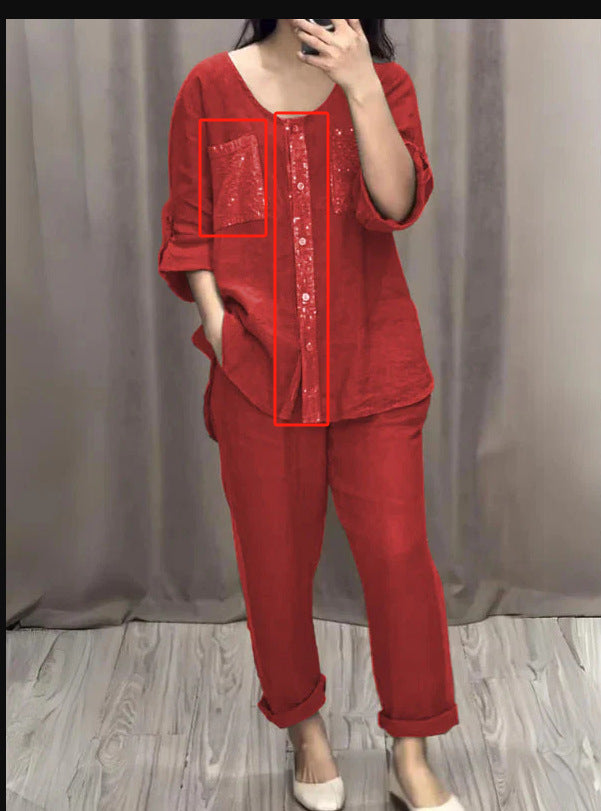 Women's Casual Set Pocket Placket Gilding Ladies Suits