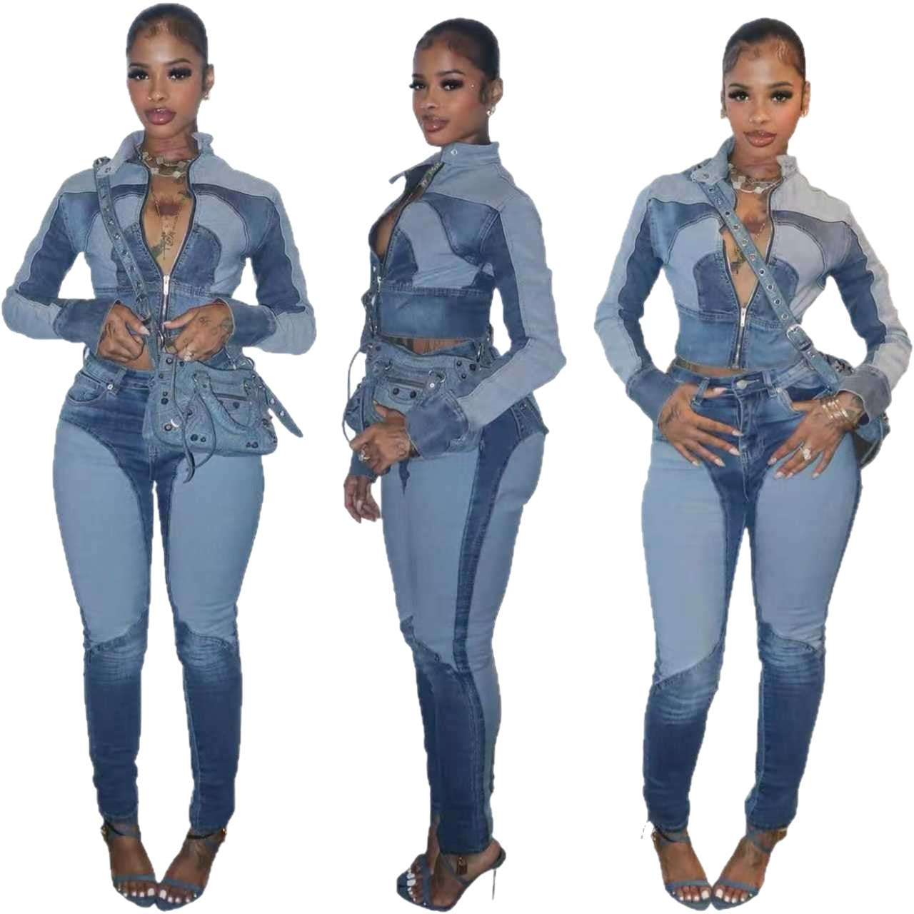 Women's Sexy Highly Stretch Stitching Contrast Color Suits