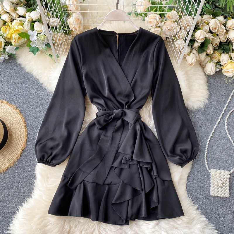 Slimming Draping Lantern Long Sleeve Ruffled Skirts