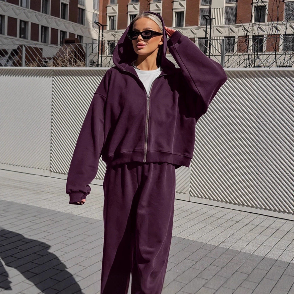 Women's Street Purple Sports Hoodie Fashionable Trousers Suits