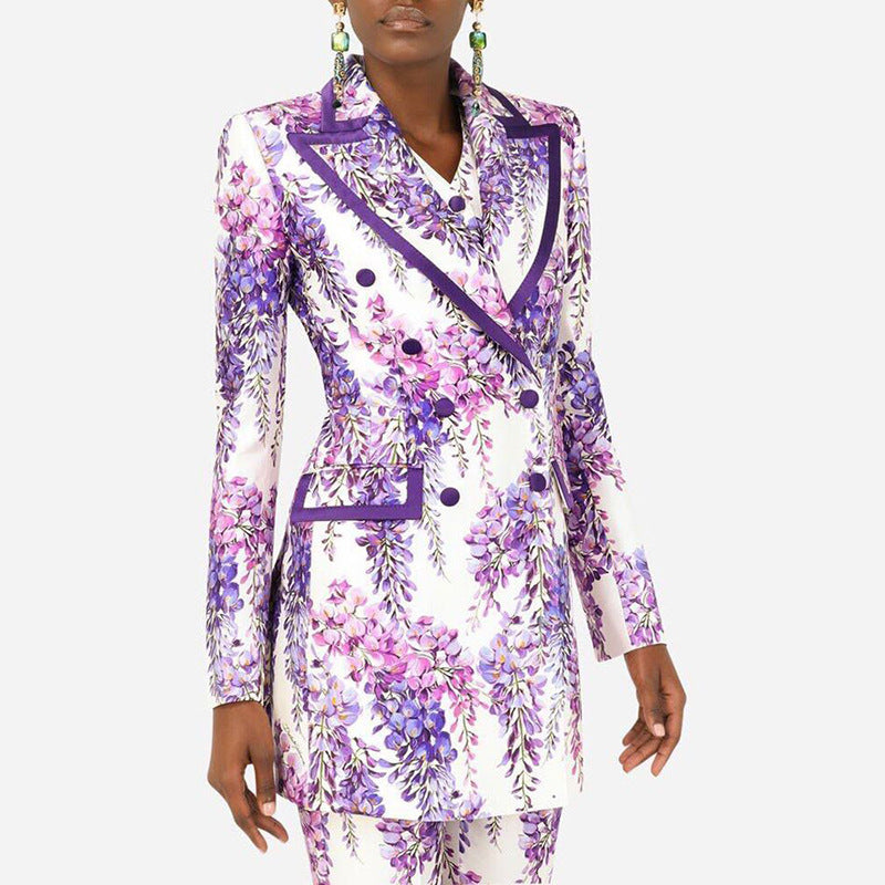 Digital Printing Mid-length Skinny Trousers Two-piece Fashion Casual Suit