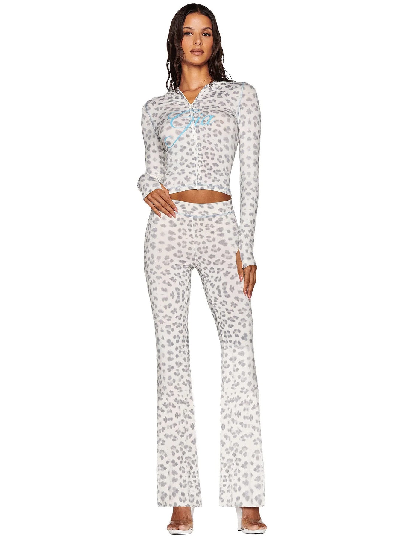 Women's Hooded Long Sleeve Thumb Hole Slightly Flared Two-piece Suits