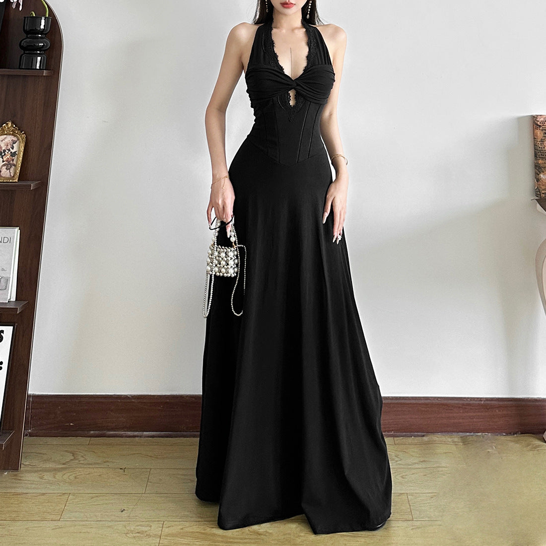 Women's Slim Fit Graceful Fashionable Casual Halter Cut-out Sleeveless Dresses