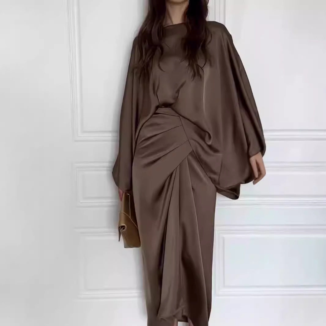 Women's Autumn Simple Batwing Sleeve Slimming Solid Dresses