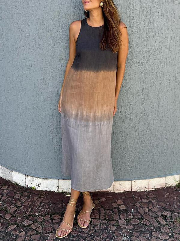 Women's Summer Casual Cotton Linen Sleeveless Slit Dress