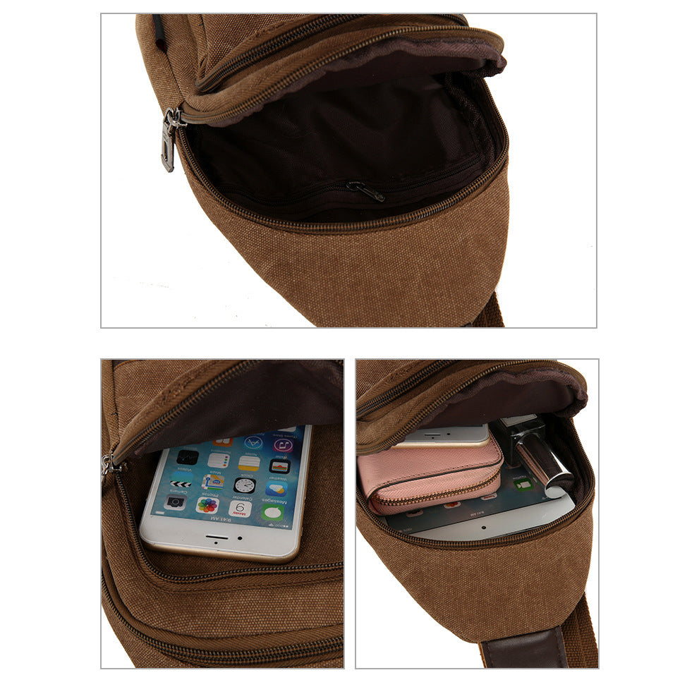 Men's Retro Canvas Fashion Stitching Practical Men's Chest Bags