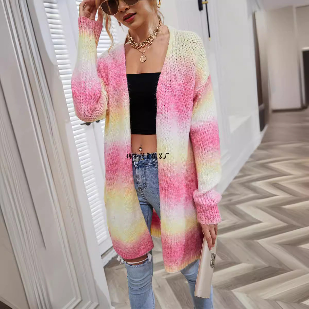 Women's Cool Glamorous Winter Rainbow Mid-length Sweaters