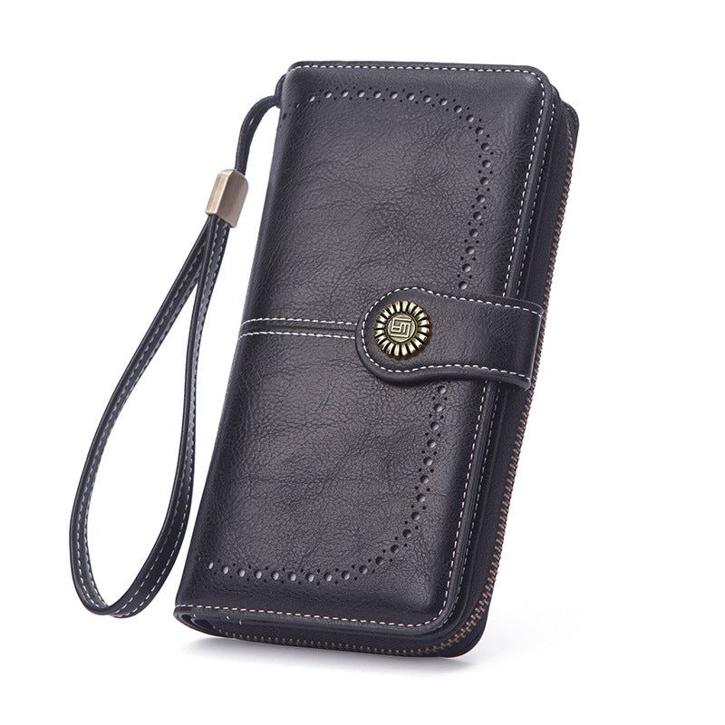 Women's Wax Leather Large Capacity Mobile Korean Ladies Wallets