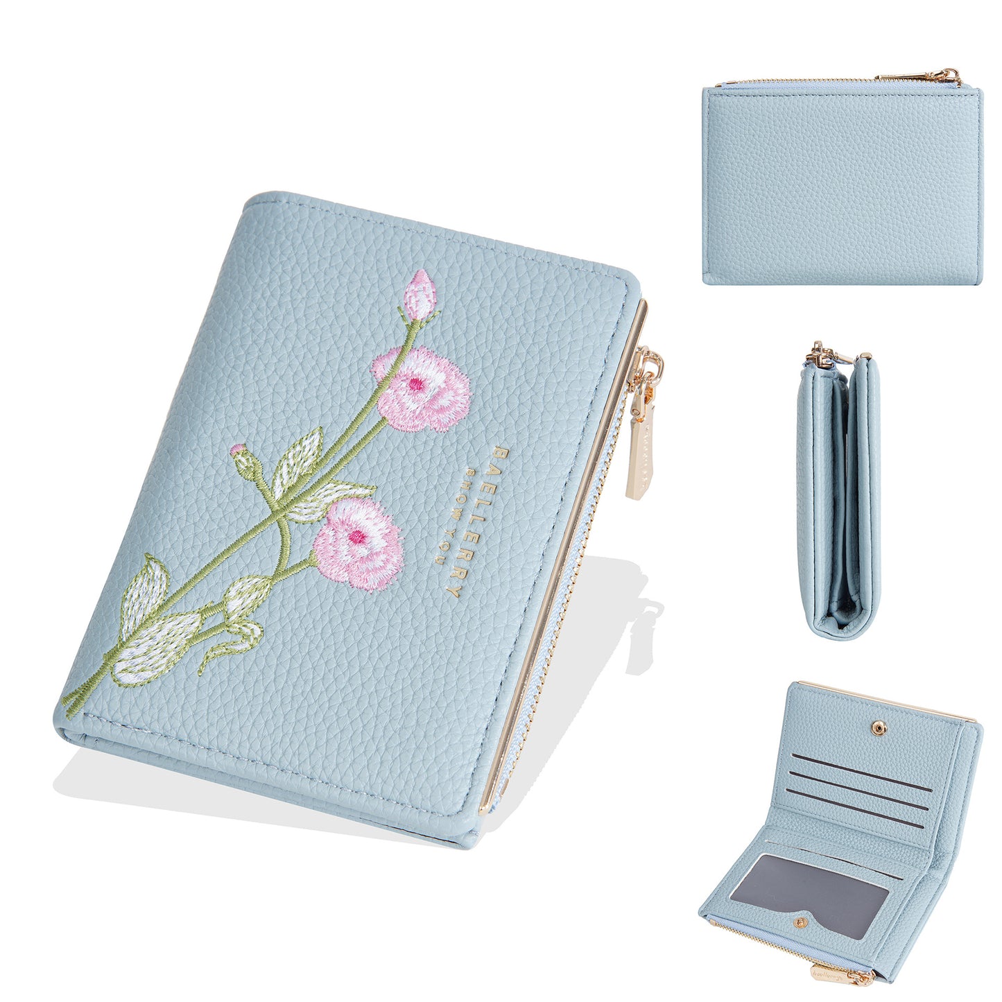 Women's Short Fashion Embroidery Litchi Pattern Flower Ladies Wallets