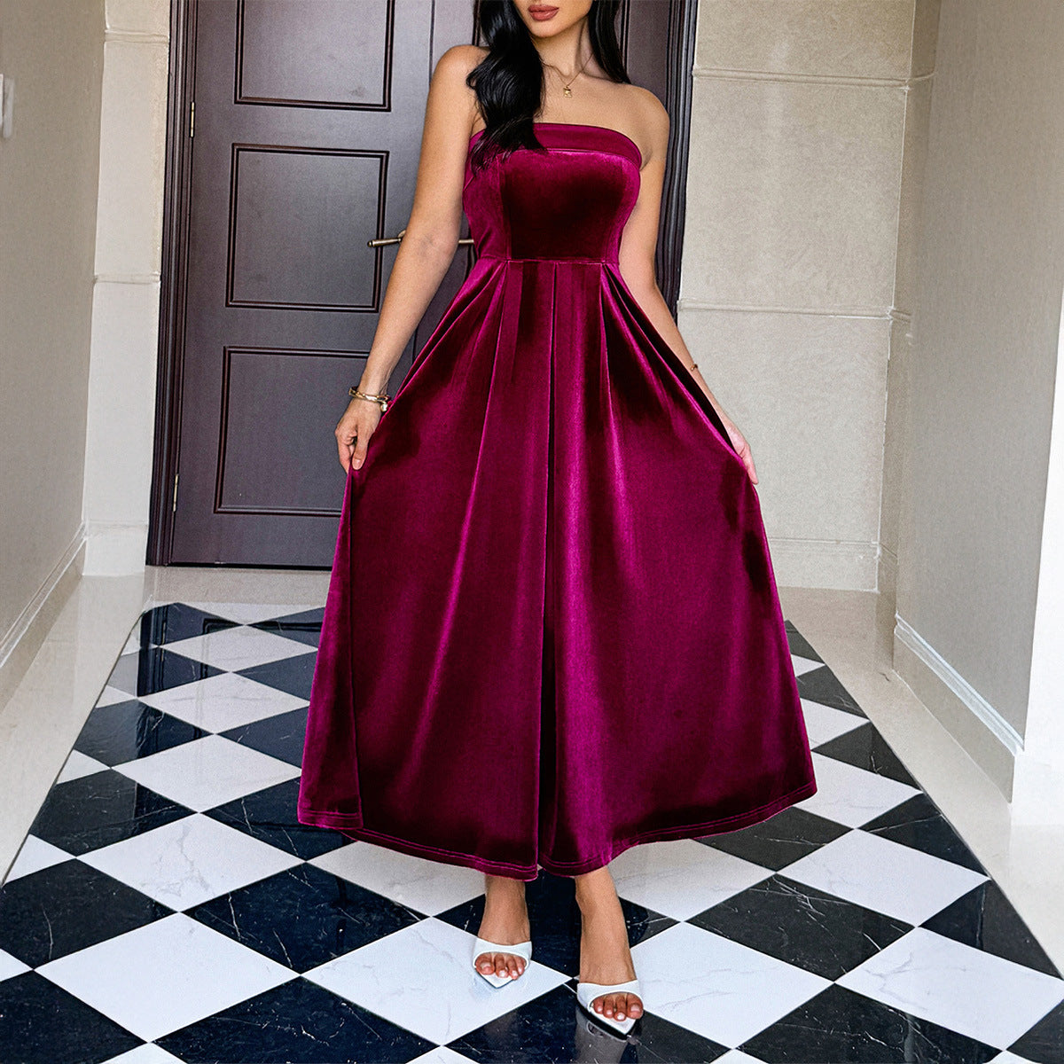 Women's Elegant Graceful Tube Solid Color Long Dresses