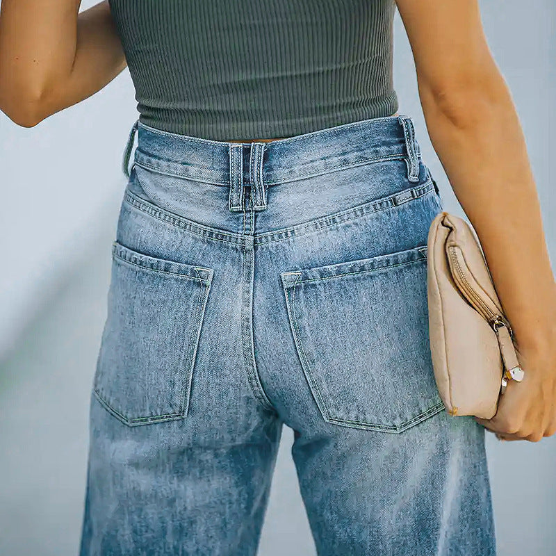 Women's Water Washed Hole Denim Trousers Are Super Women's Jeans
