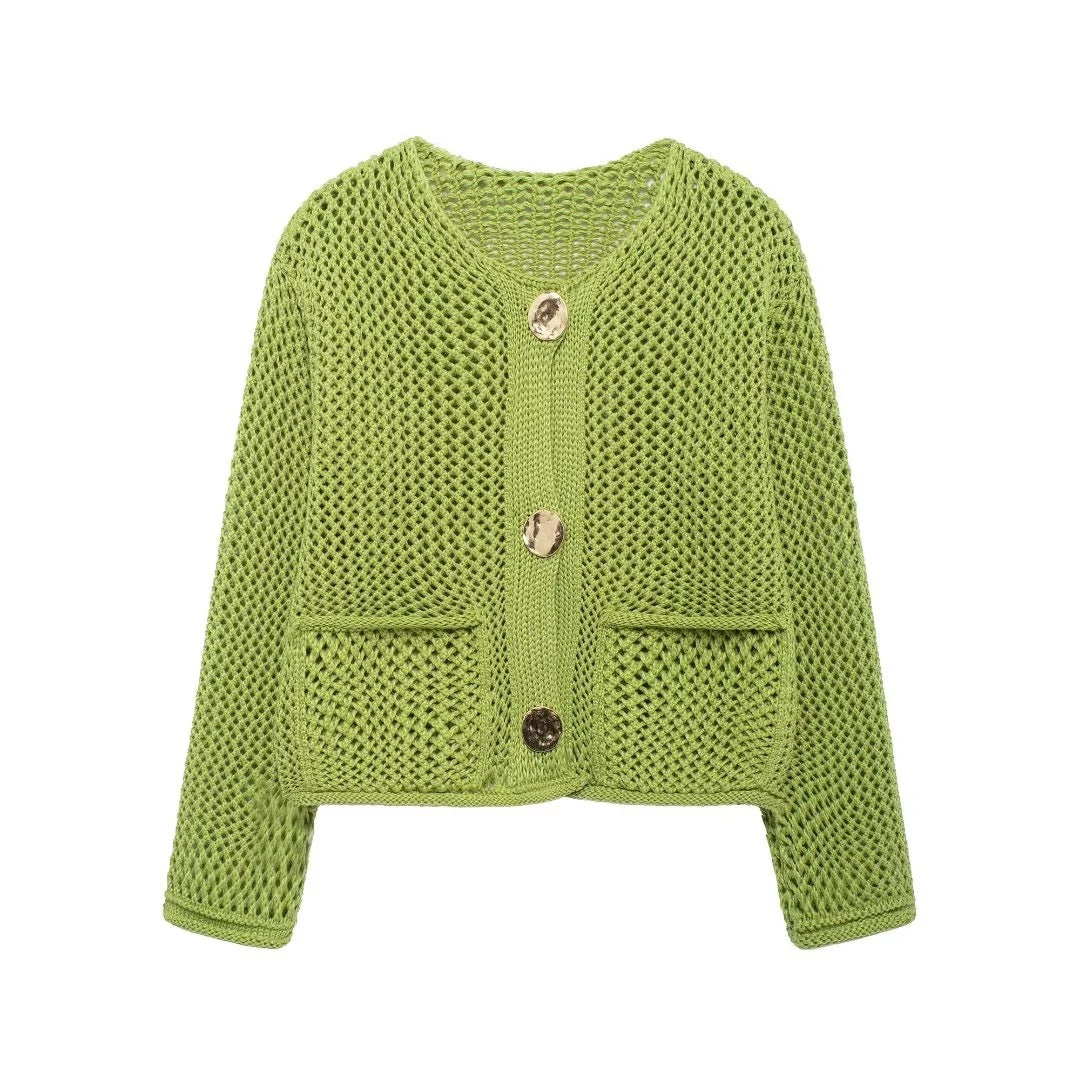 Women's Thick Needle Long Sleeve Large Buttons Sweaters