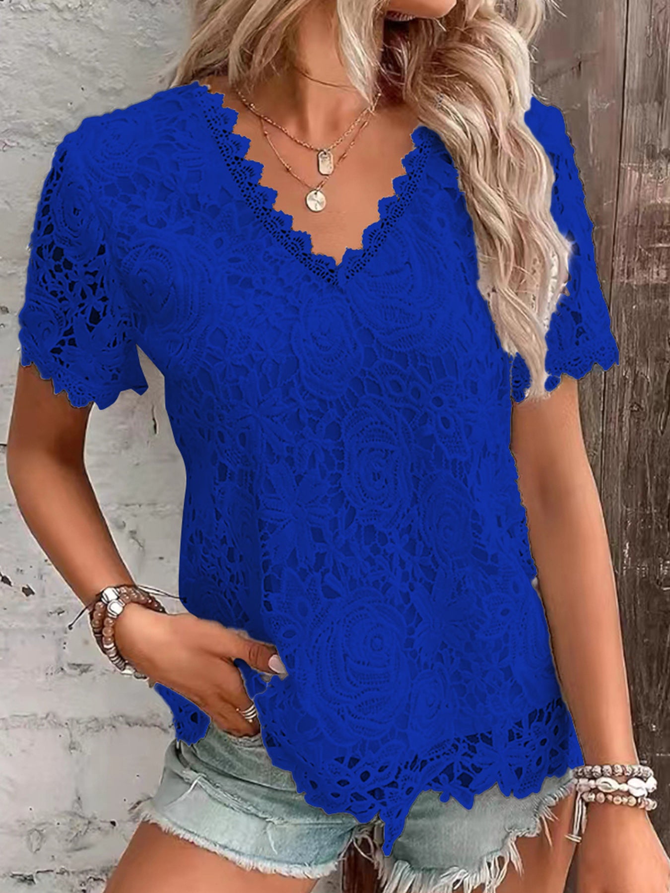 Classy Slouchy Women's Fashion Lace Sleeve Women's T-shirt