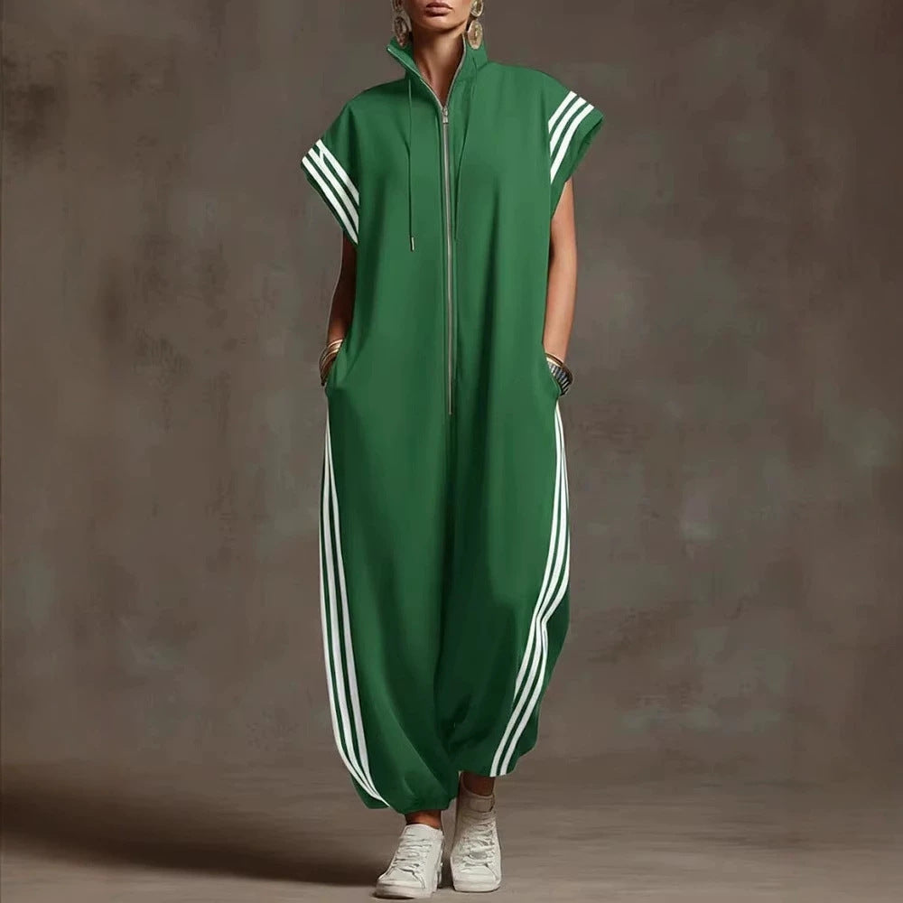 Women's Striped Contrast Color Fashion Casual Loose Women's Jumpsuit/clothing