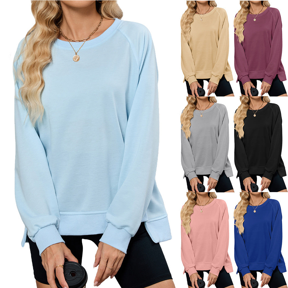 Women's Color Thread Round Neck Long Sleeve Tops