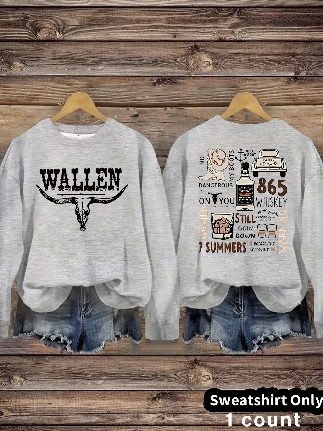 Cow Head Letter Pattern Printed Round Neck Versatile Casual Women's Sweater, Sweater