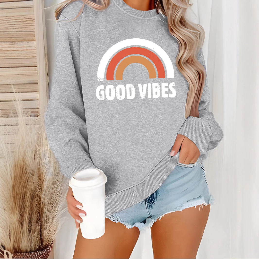Women's Casual Long-sleeved Round Neck Rainbow Printing Women's Sweater, Sweater