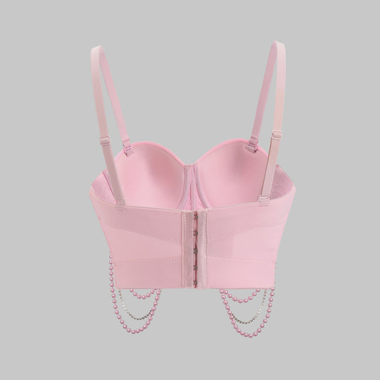 Sexy Pearl Chain Slim Fit Suspenders Stage Tops