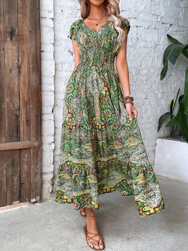 Women's Bohemian Style Floral Print Large Swing Dress