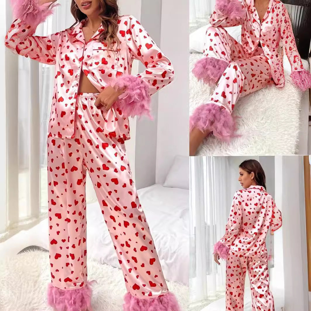 Printing Lapel Love Pocket Furry Button Fluff Suits