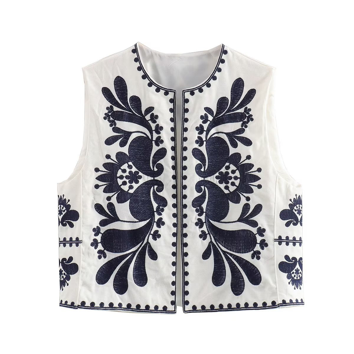 Cool Summer Embroidered Crew Neck Fashion Vests