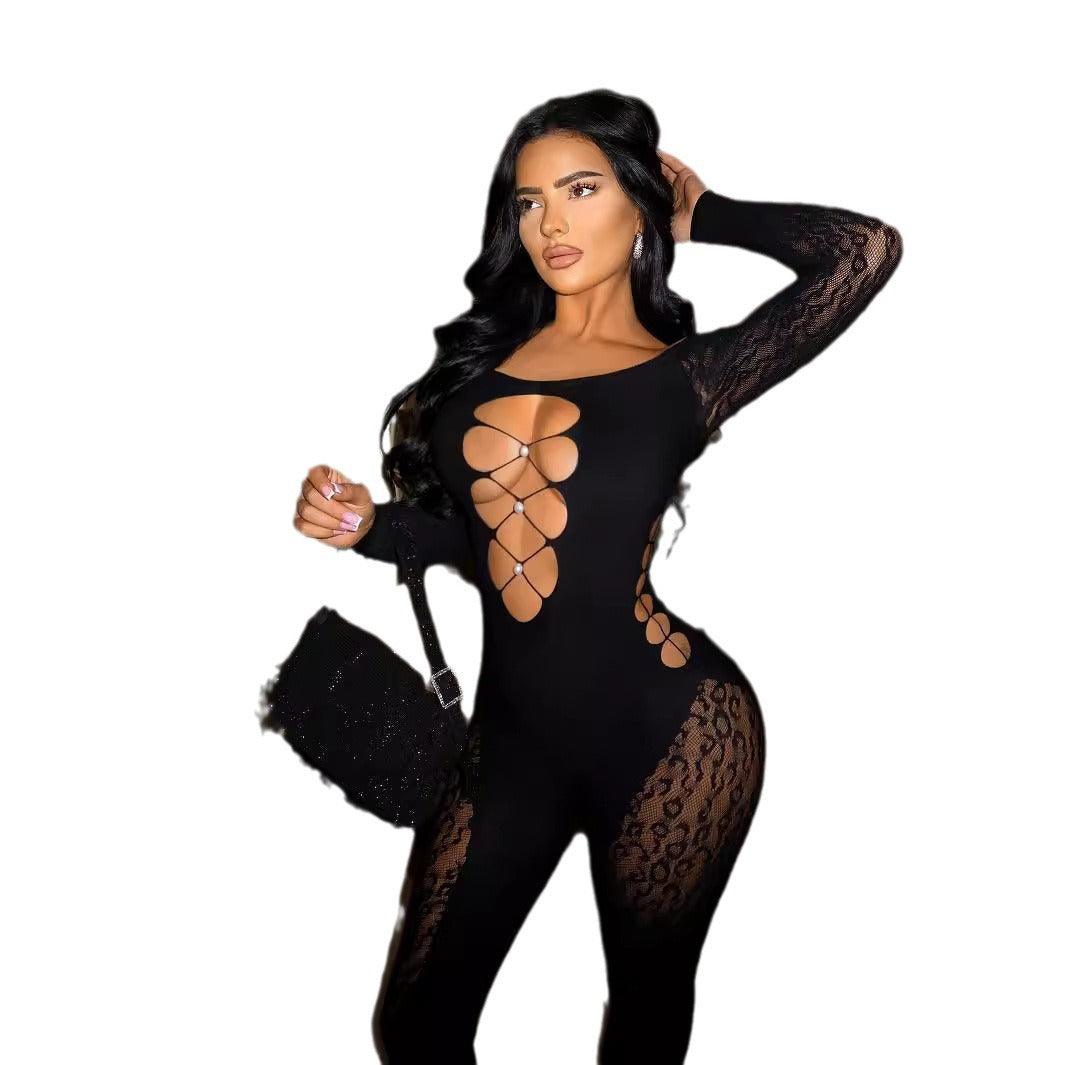 Women's Summer Long Sleeve Pearl Slim Fit Sexy Jumpsuits