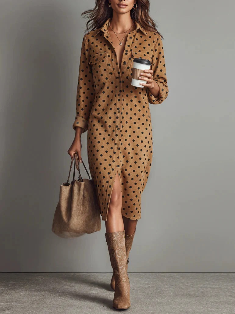Women's Below The Knee Long Sleeve Polka Clothing