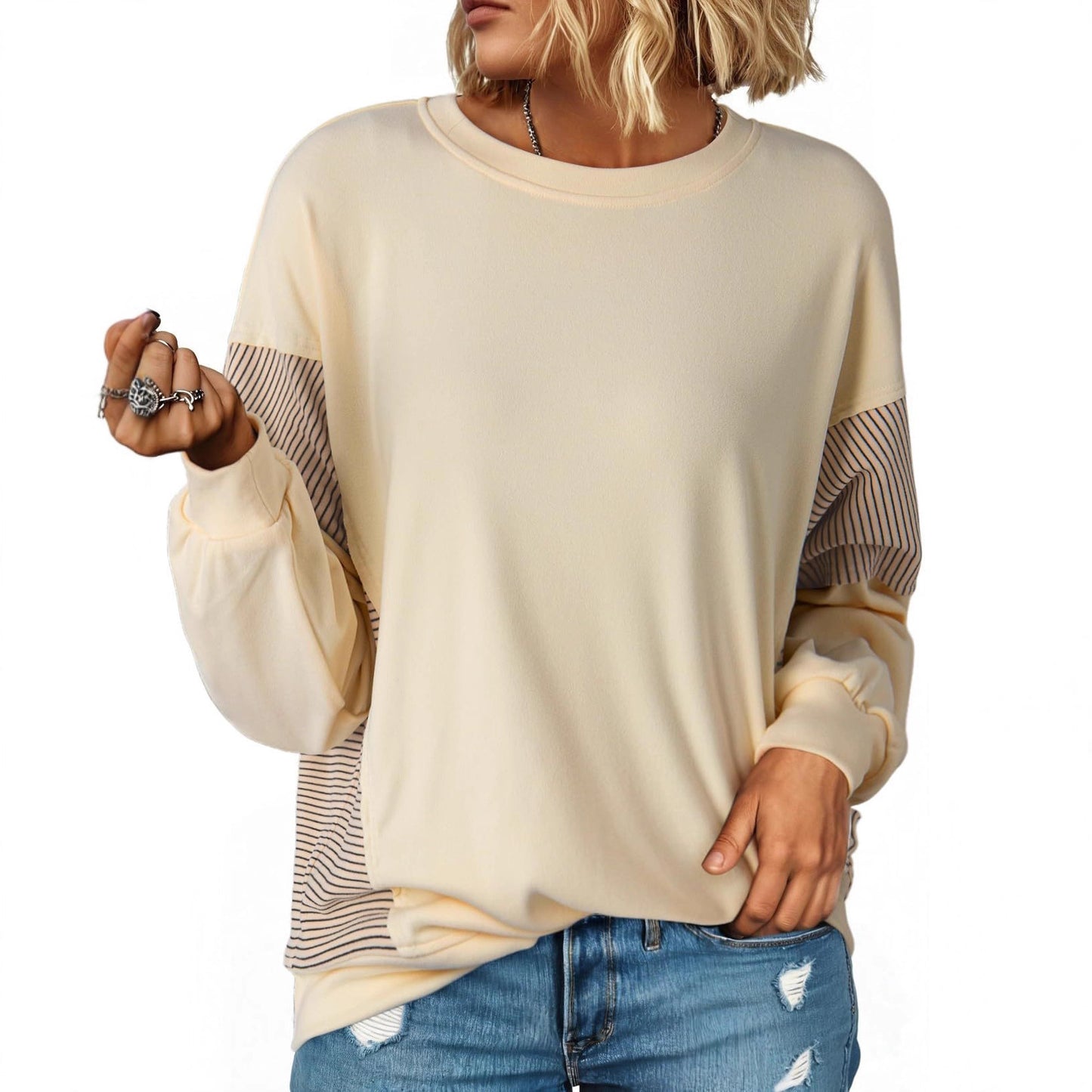 Women's Fashion Striped Crew Neck Versatile Casual Women's Sweater, Sweater