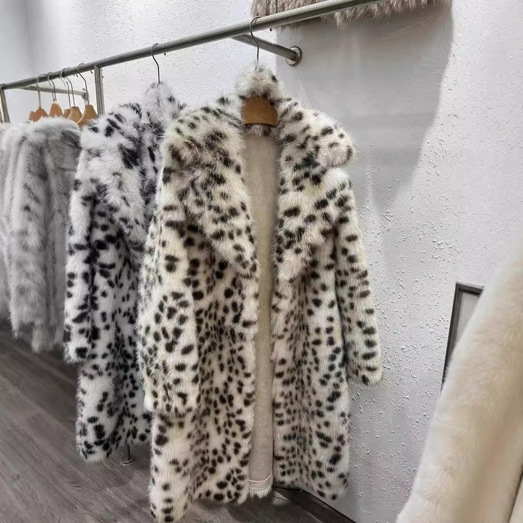 Women's Fur Winter Leopard Print For Mink Elegant Coats