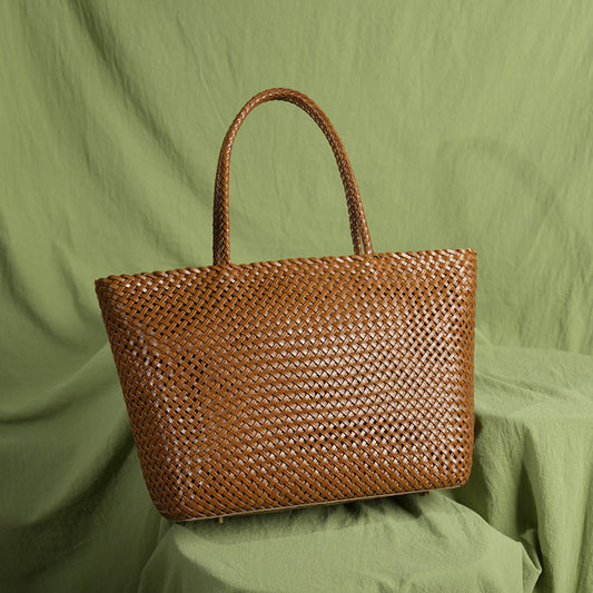 Women's Woven Authentic Leather Hollow Out Shoulder Bags