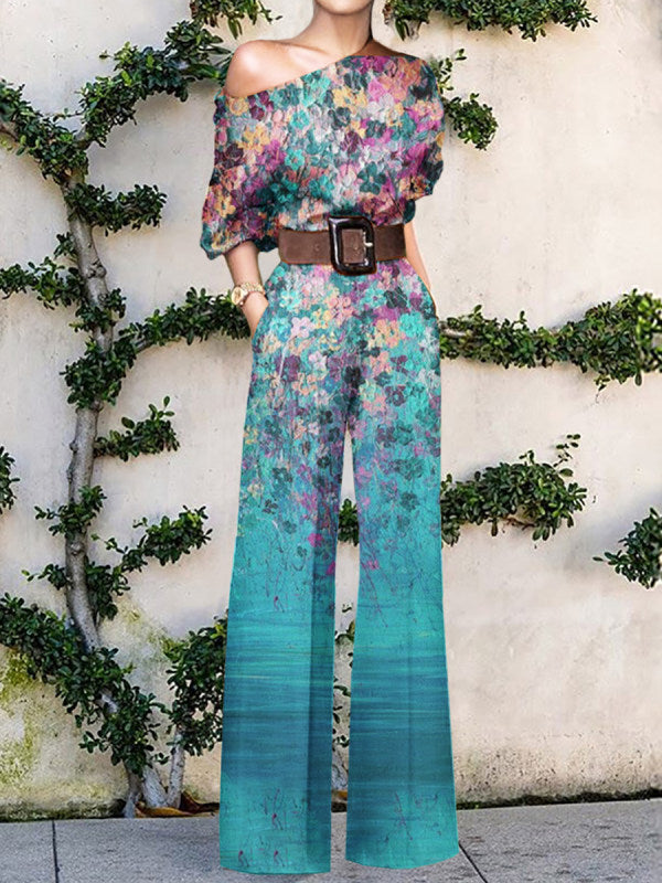 Women's Summer Fashion Printed Holiday Casual High Waist Jumpsuits